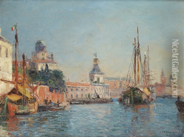 Venise, Le Seminaire Et La Pointe De La Douane Oil Painting - Gaston Marie Anatole Roullet