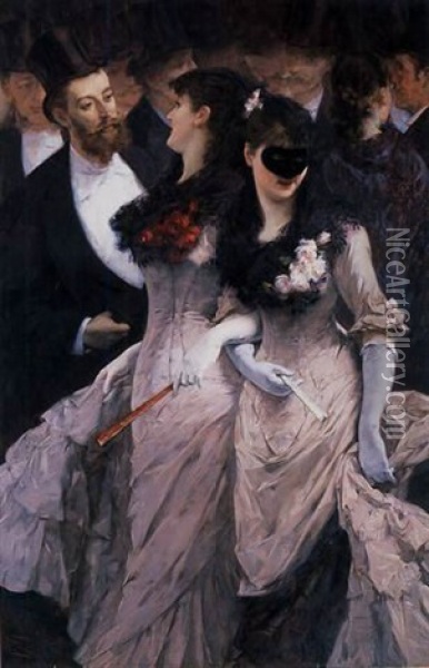 At The Masquerade Oil Painting - Charles Hermans