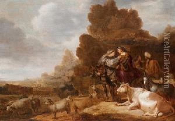 The Departure Of Abraham And Sarah From Lot And His Wife Oil Painting - Gerrit Claesz Bleker