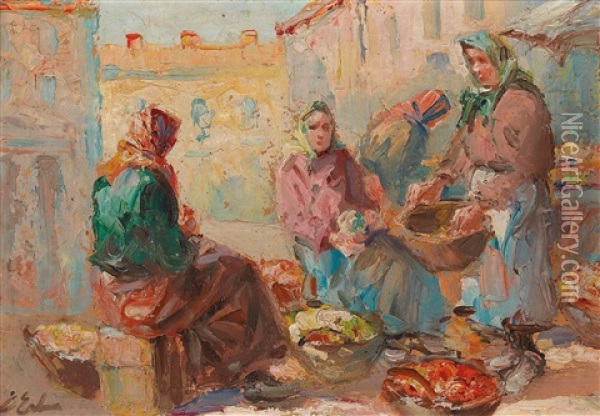 Market Day Oil Painting - Erno Erb