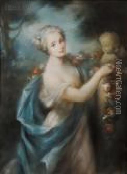 A Woman Offering A Garland Of Flowers To Eros Oil Painting - Rosalba Carriera