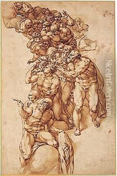 Pen And Brown Ink And Wash Oil Painting - Michelangelo Buonarroti