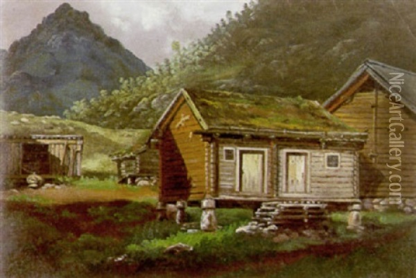 Bauernhutten Im Gebirgstal Oil Painting - Johan Christian Dahl