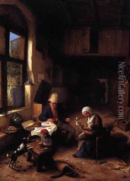 The Interior of a Peasant's Cottage 1668 Oil Painting - Adriaen Jansz. Van Ostade