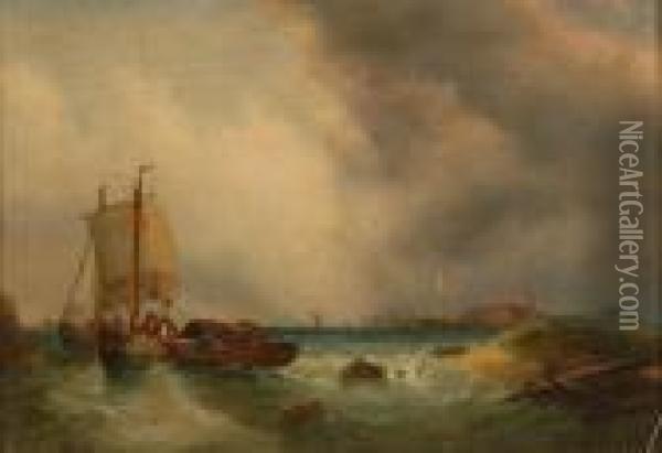 Coastal Landscape With Fishing Boats Oil Painting - Ralph R. Stubbs