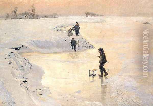 Skaters Oil Painting - Emil Claus