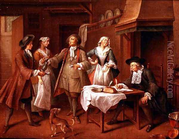 Interior of a Kitchen with Figures Tasting Wine Oil Painting - Cornelis Troost