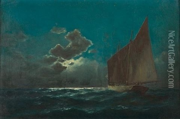 Sailing Under The Moonlight Oil Painting - Emilios Prossalentis