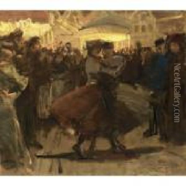Girls Dancing On A Fair In The Jordaan, Amsterdam Oil Painting - Isaac Israels