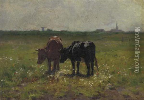 Cows In Pasture Oil Painting - Emile Van Damme-Sylva