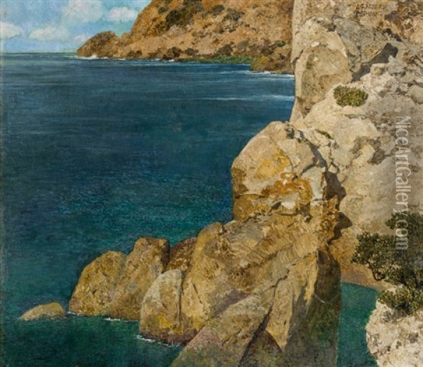 Felsenkuste Auf Capri Oil Painting - Alexander Rothaug