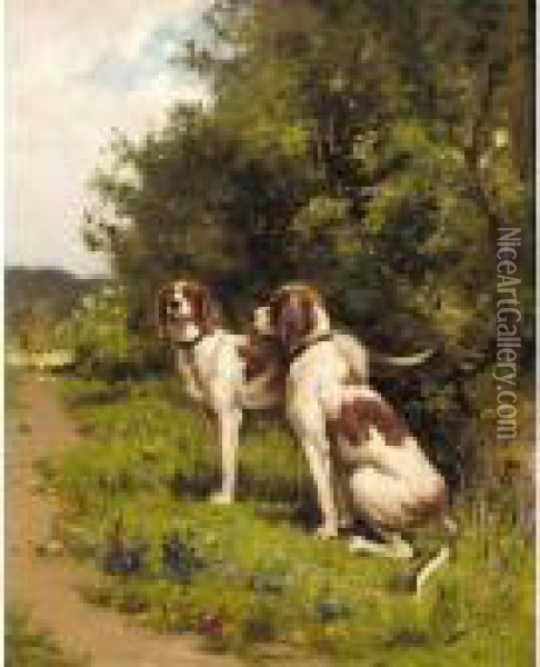 Two Hunting Dogs Oil Painting - Charles Olivier De Penne