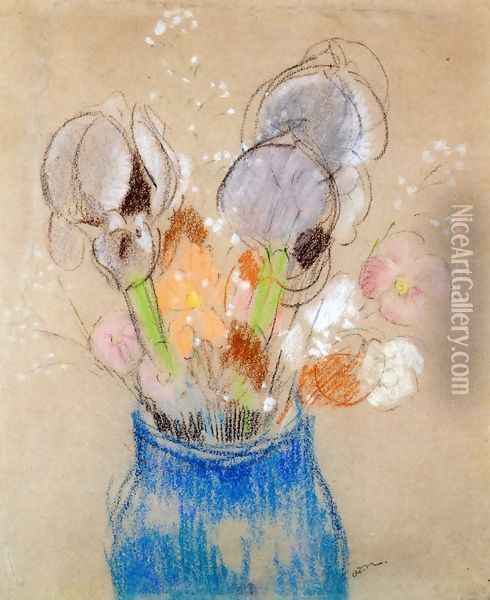 Bouquet of Flowers, Irises Oil Painting - Odilon Redon