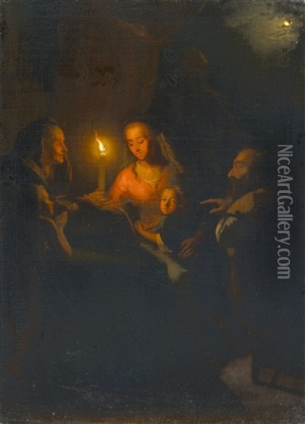 The Holy Family Oil Painting - Godfried Schalcken