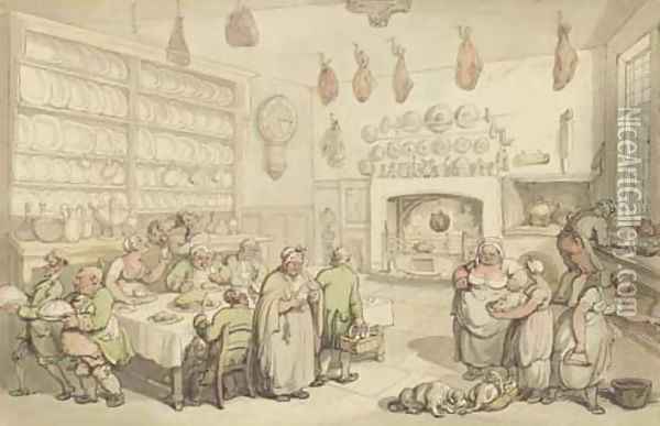 Dinner in the Kitchens Oil Painting - Thomas Rowlandson