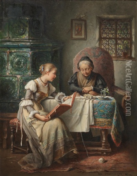In The Parlour Oil Painting - Rosa Schweninger