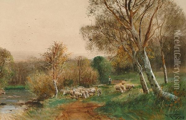 Herding Sheep Oil Painting - Henry Charles Fox