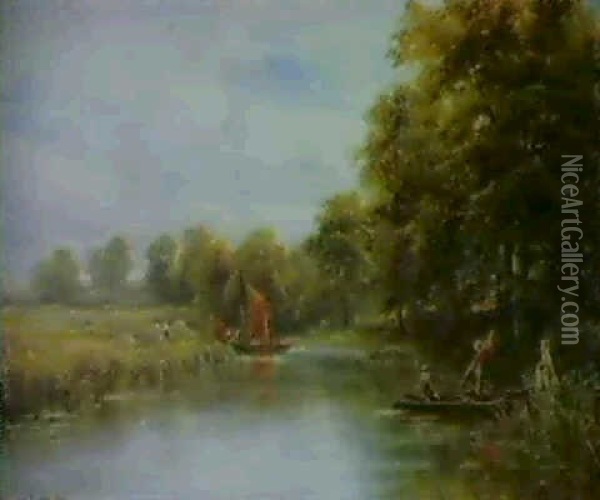 Punting Oil Painting - Edmund George Warren