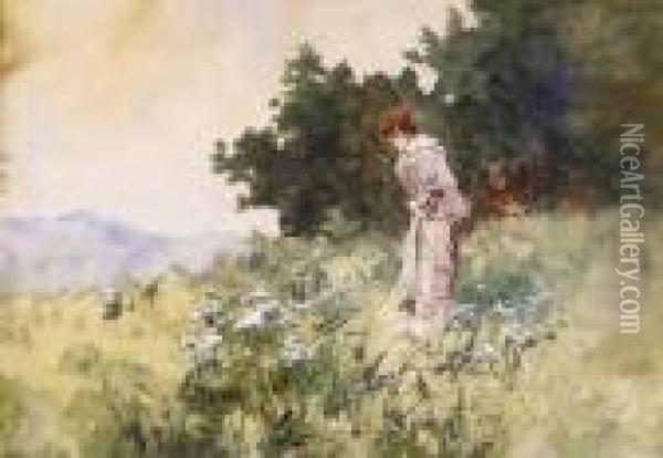 Lady In The Field Oil Painting - Antal Neogrady