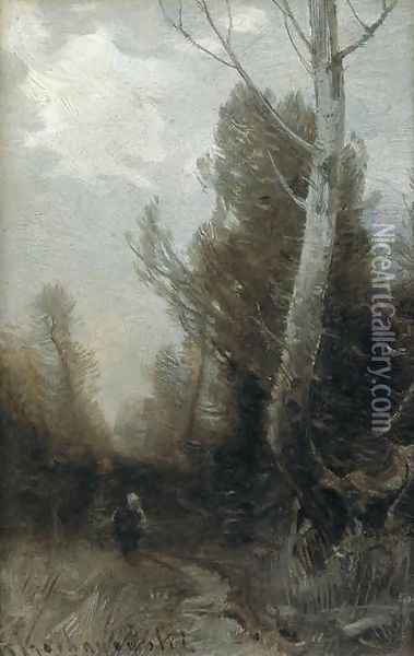 Grey Landscape Oil Painting - Roman Kochanowski