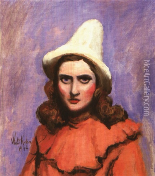 Girl In Clown Suit Oil Painting - Walt Kuhn