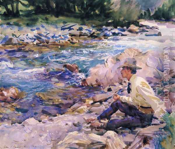 Man Seated by a Stream Oil Painting - John Singer Sargent