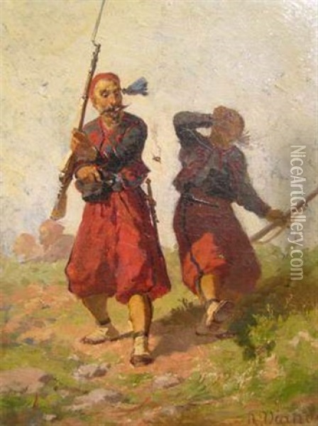 Deux Zouaves Oil Painting - Auguste Viande