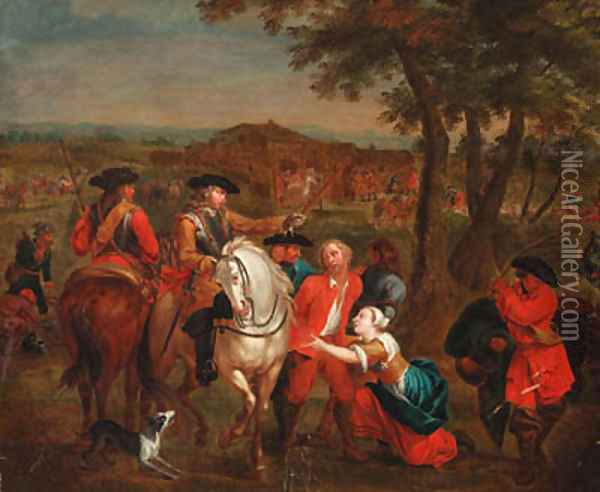 Cavalrymen with a prisoner Oil Painting - Pieter van Bloemen