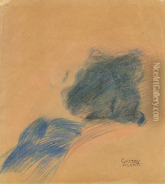 Woman In Profile Looking Left And Reclining In An Easy Chair Oil Painting - Gustav Klimt