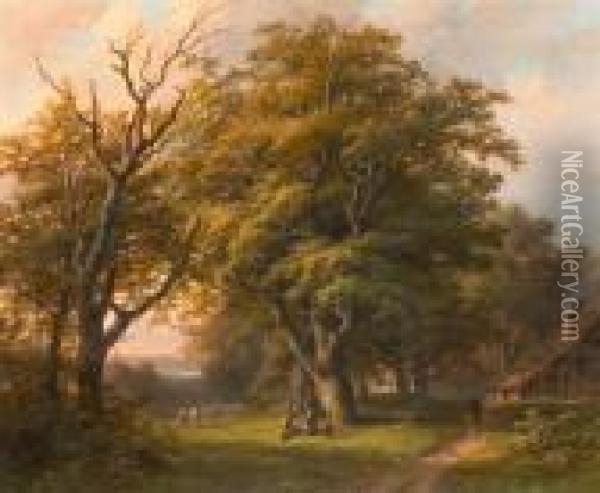 Forest Landscape With Herdsman Oil Painting - Johann Bernard Klombeck