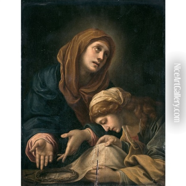 La Vierge Et Sainte Veronique Avec Les Reliques De La Passion Oil Painting - Alessandro Tiarini