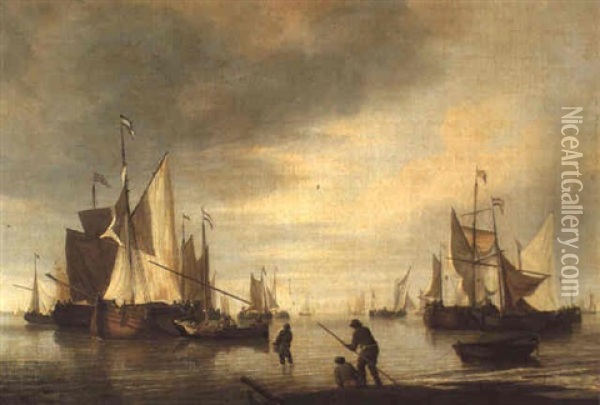 Dutch Barges In A Calm Oil Painting - Charles Brooking
