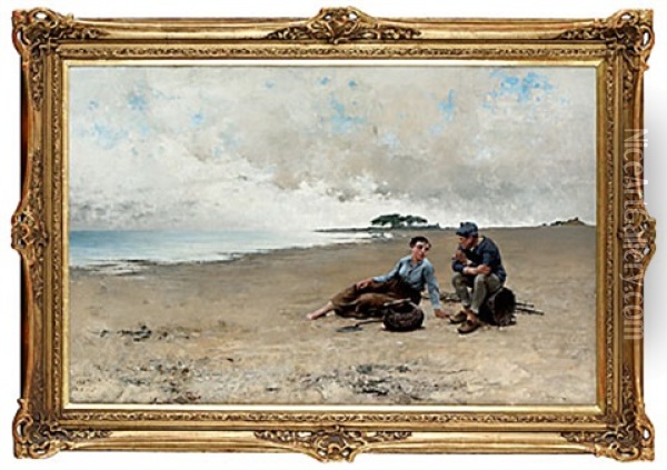 Pa Stranden Oil Painting - August Vilhelm Nikolaus Hagborg