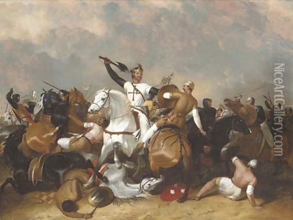 Richard I at the Battle of Ascolan Oil Painting - Abraham Cooper