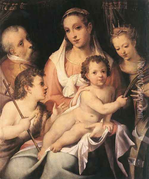 Holy Family with the Infant St John the Baptist and St Catherine of Alexandria Oil Painting - Bartolomeo Passerotti