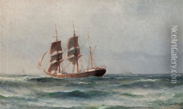 A Sailing Ship Oil Painting - Ludvig Otto Richarde