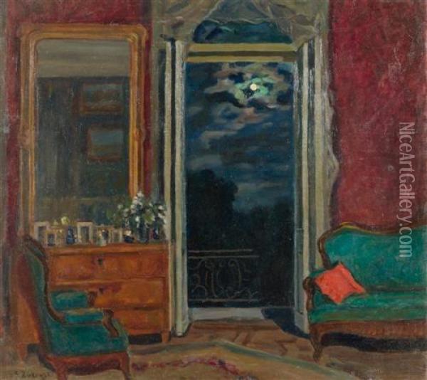 Room In The Moonlight. Oil Painting - Stanislaw Zukowski