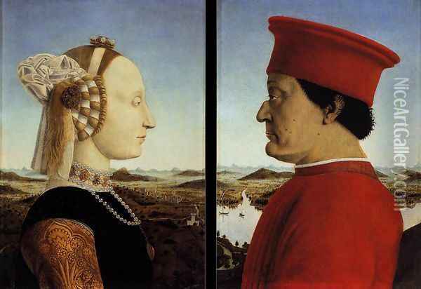 Portraits of Federico da Montefeltro and His Wife Battista Sforza 1465-66 Oil Painting - Piero della Francesca