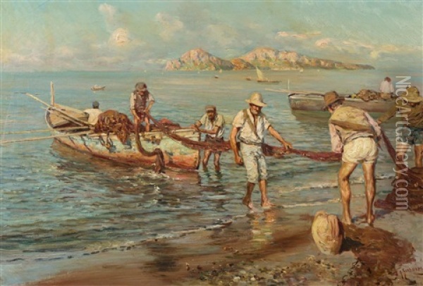 Die Ruckkehr Der Fischer Oil Painting - Giuseppe Giardiello