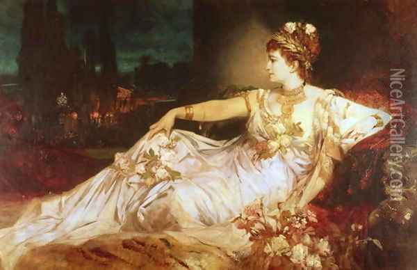 Charlotte Wolter as the Empress Messalina Oil Painting - Hans Makart