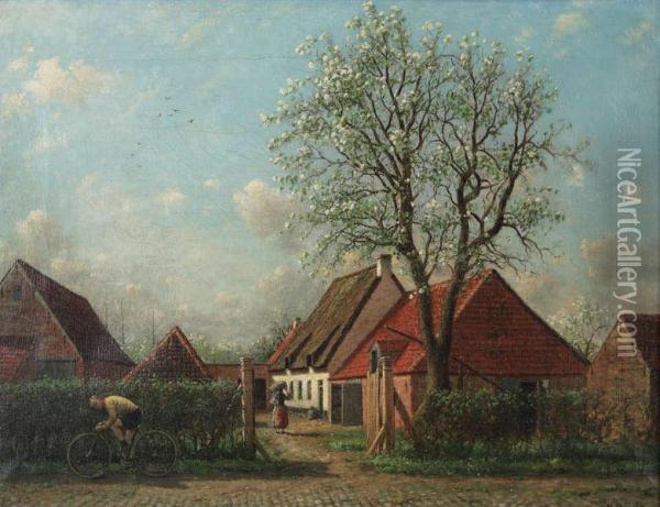 'zicht Op Den Weg Naarlinth/boerderij Van Peeters' Oil Painting - Victor Buyle
