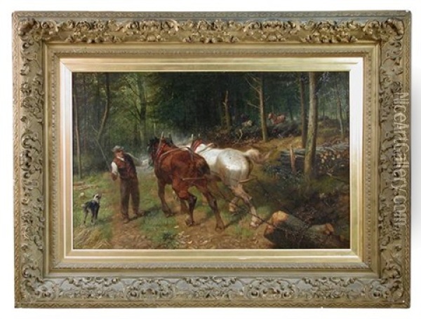 Logging In Woodland Oil Painting - Richard Beavis