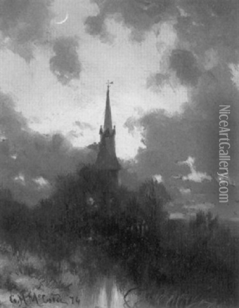 The Church Spire, Twilight Oil Painting - George Herbert McCord