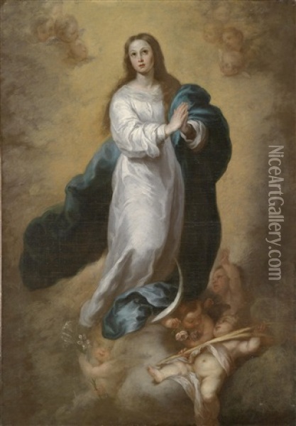 Madonna Mit Engeln Oil Painting - Bartolome Esteban Murillo