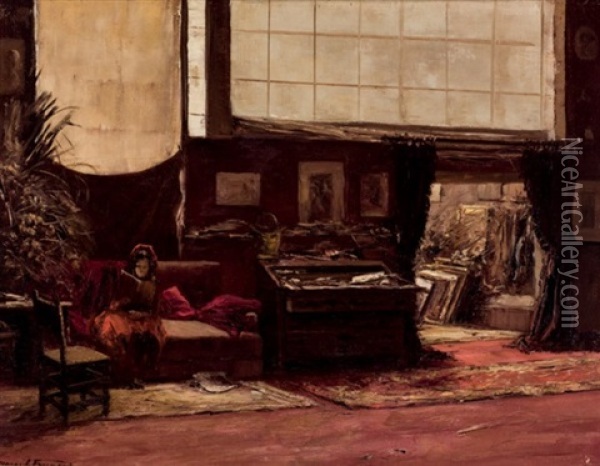 Interior Con Dama Leyend Oil Painting - Joseph Charles Francois