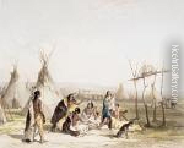 Funeral Scaffold For A Sioux Chief Oil Painting - Karl Bodmer