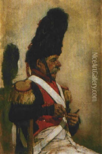 Granadero Sentado Con Pipa Oil Painting - Vicente Nicolau Cotanda