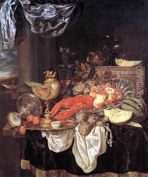 Large Still-life with Lobster 1653 Oil Painting - Abraham Hendrickz Van Beyeren