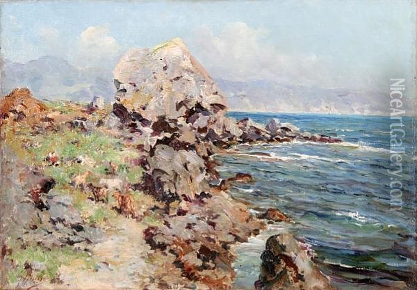 A Mediterranean Coastal Scene Oil Painting - Fausto Giusto