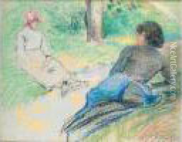 Deux Paysannes Assises Au Bord D'un Chemin, Vers 1880 Oil Painting - Camille Pissarro